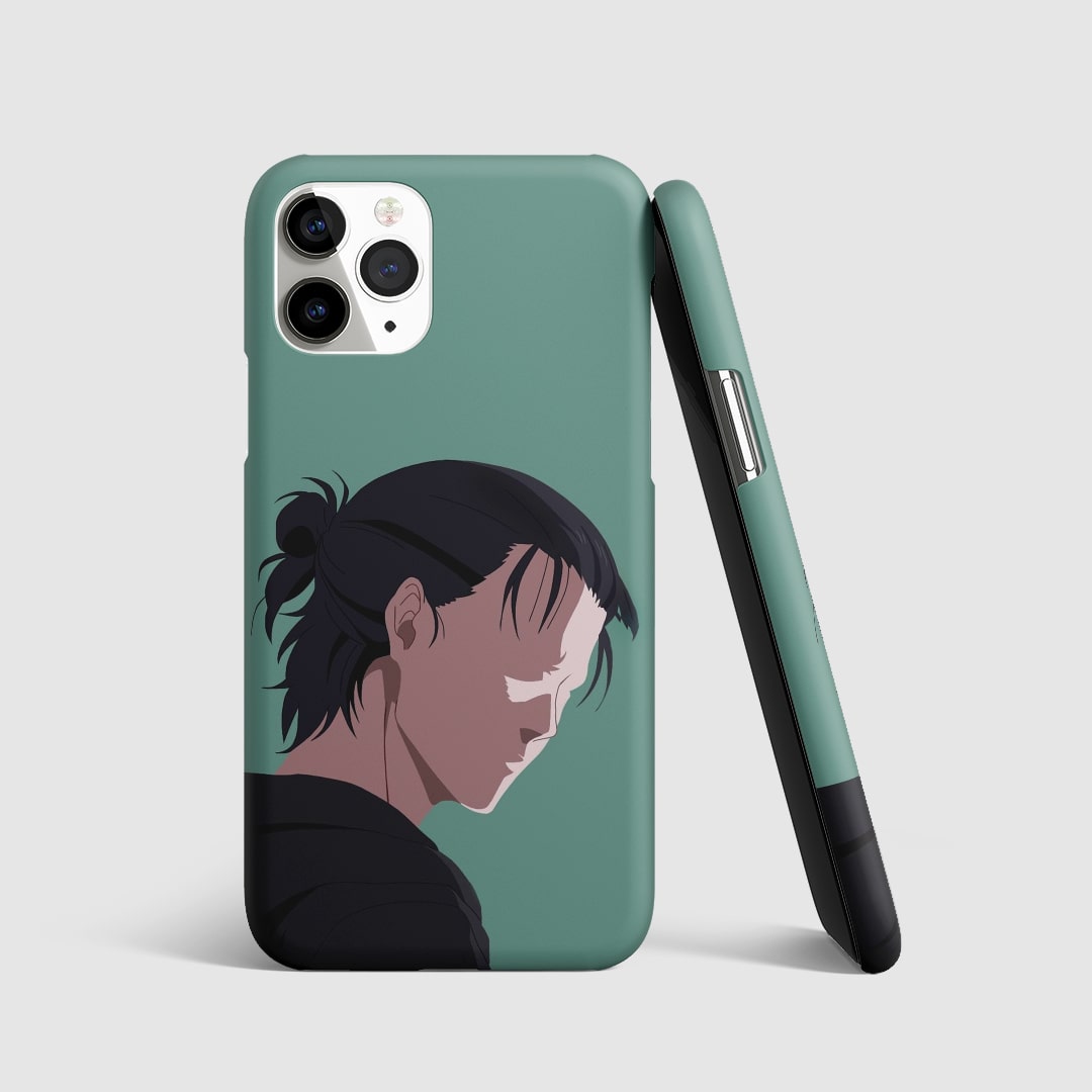 Sleek and minimalist artwork of Eren Yeager from "Attack on Titan" on phone cover.