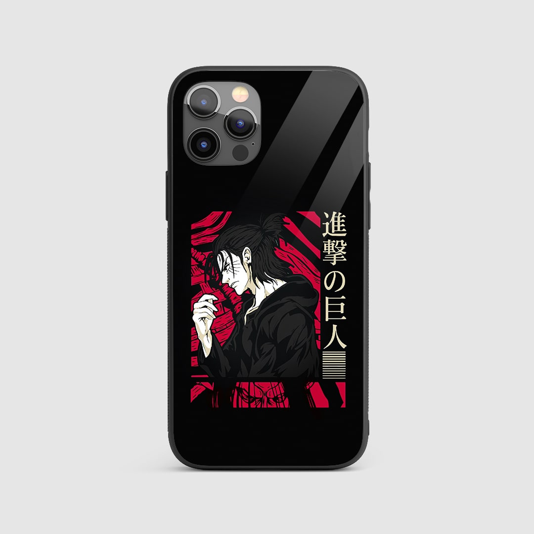 Eren Red & Black Silicone Armored Phone Case featuring bold artwork of Eren Yeager.