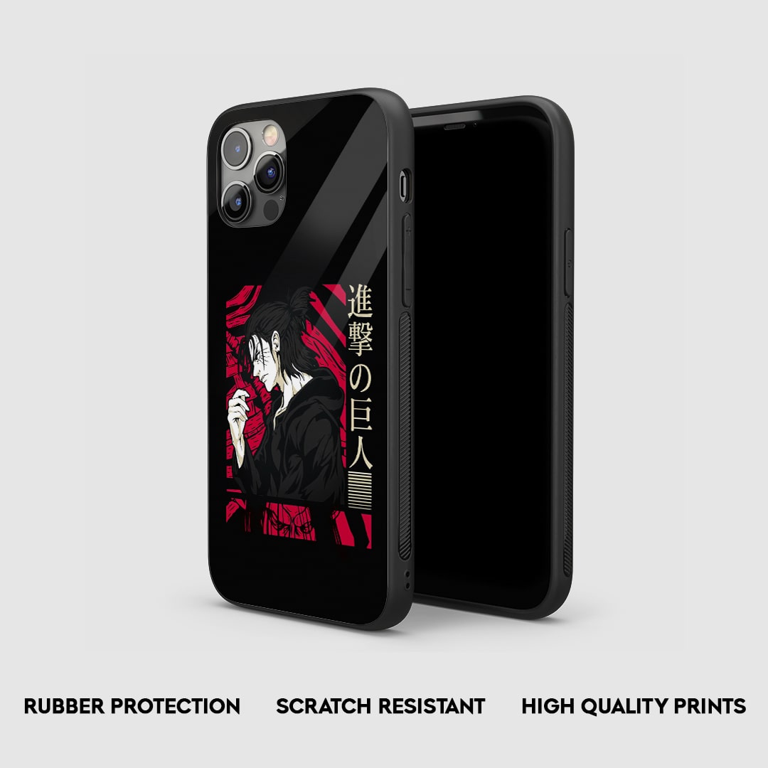 Side view of the Eren Red & Black Armored Phone Case, highlighting its thick, protective silicone material.