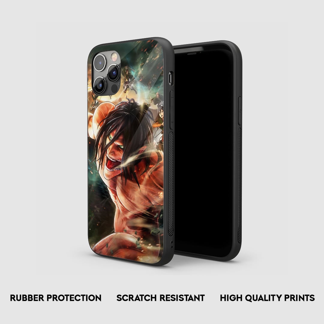 Side view of the Eren Yeager Action Armored Phone Case, highlighting its thick, protective silicone material.