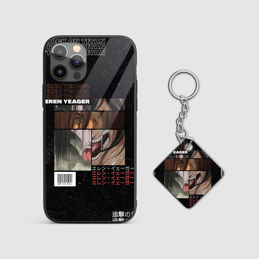 Powerful design of Eren Yeager's transformation from Attack on Titan on a durable silicone phone case with Keychain.