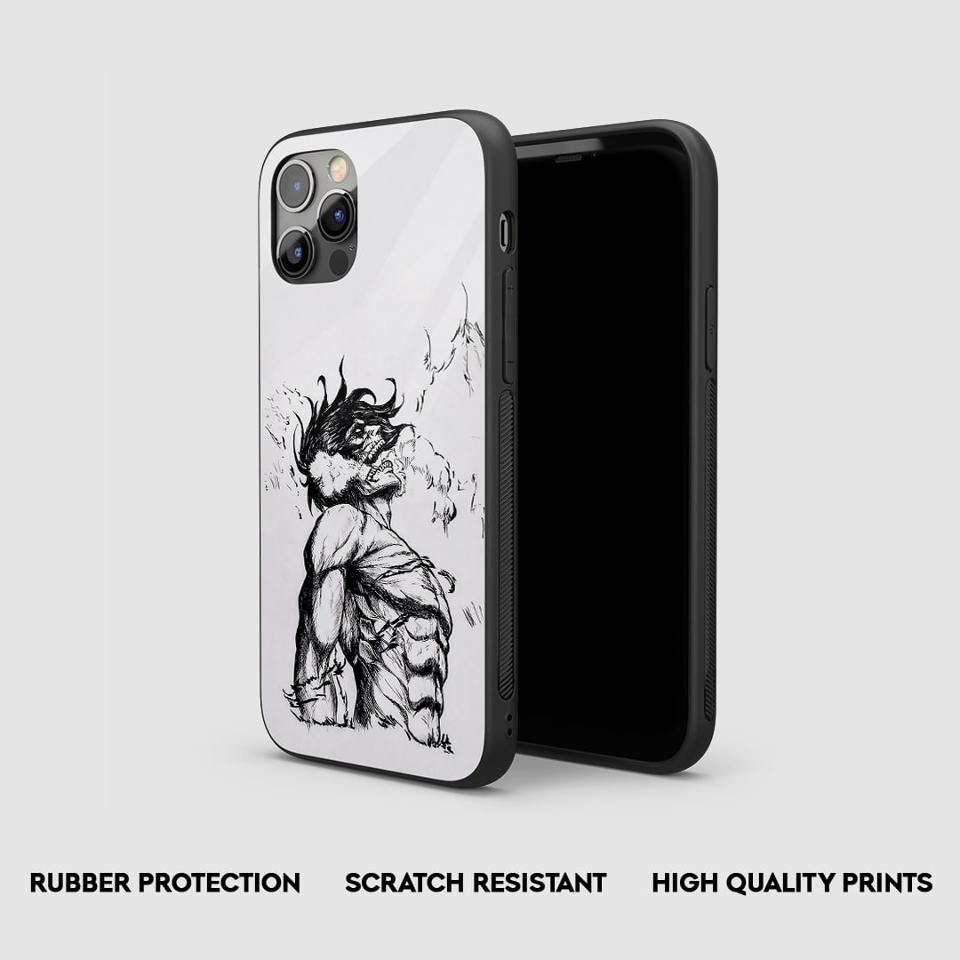 Side view with slim fit and hand-drawn Attack on Titan art.