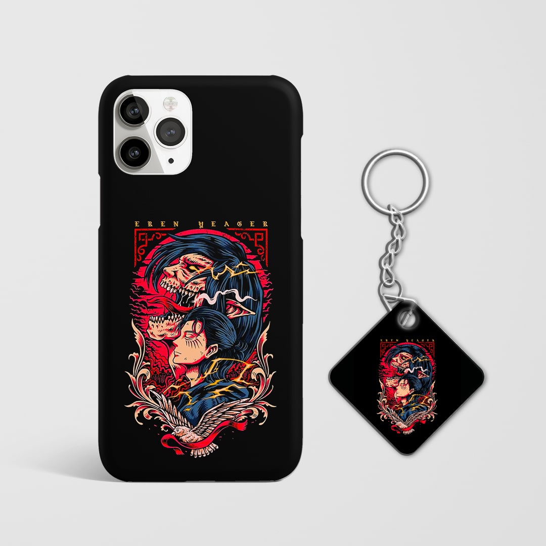 Back view featuring powerful Eren concept artwork with Keychain.