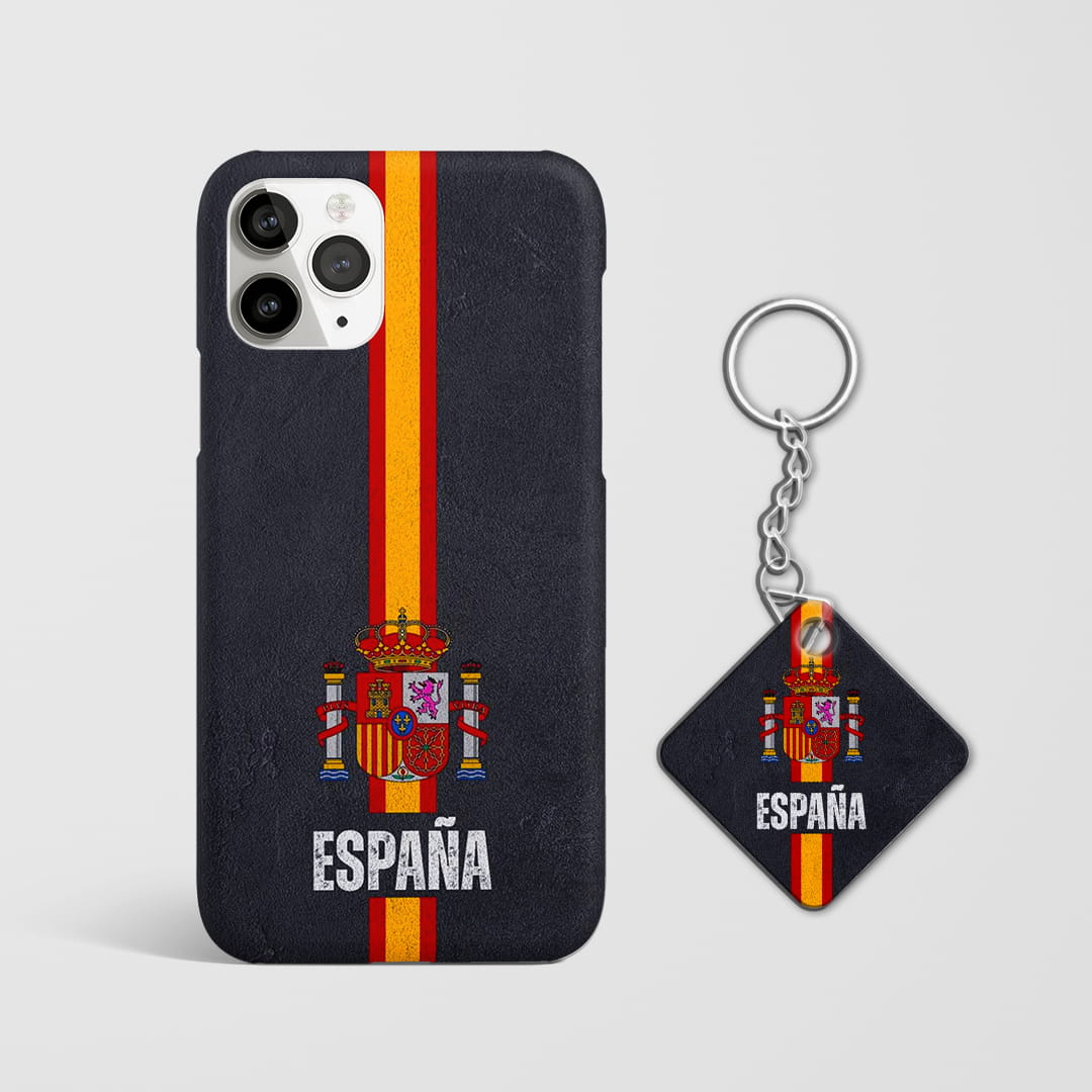 Spain stripe crest football phone case with Keychain