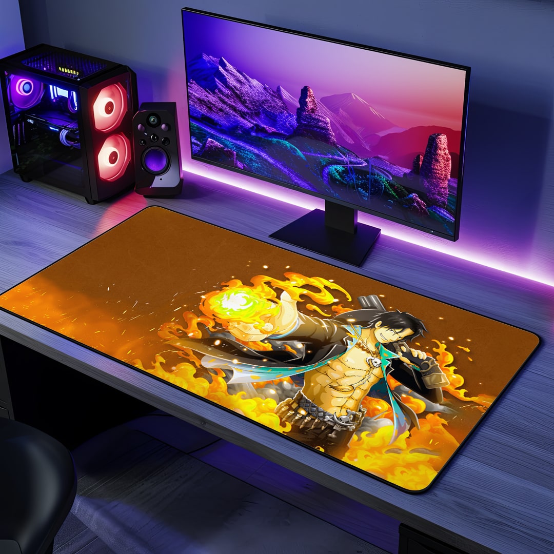 Fire Fist Ace Desk Mat with fiery anime artwork