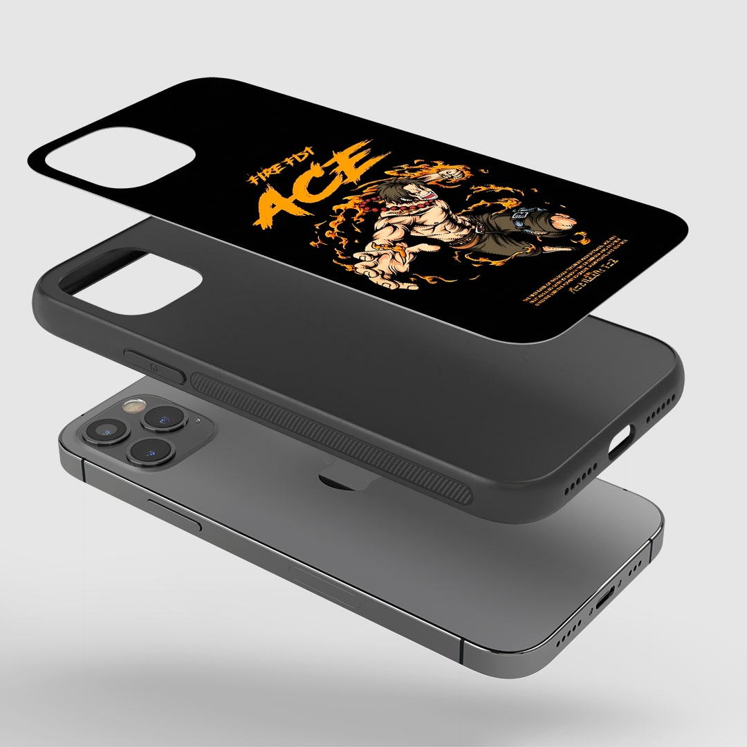 Angled view of Fire Fist Ace Minimal Phone Case showing sleek pirate style.