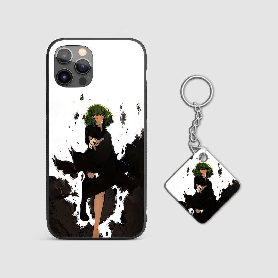 Powerful design of Fubuki from popular anime on a durable silicone phone case with Keychain.