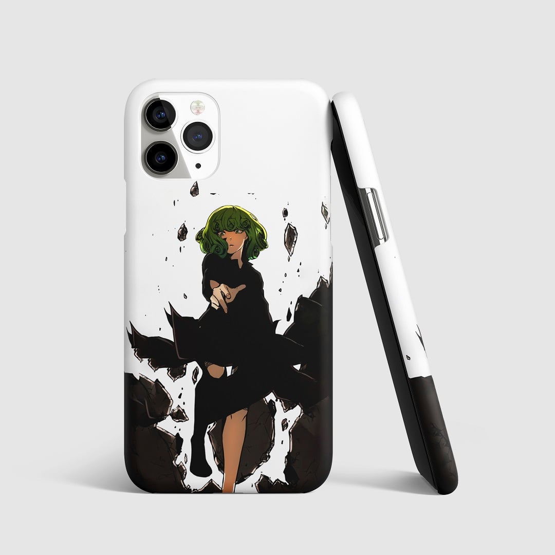 Dynamic artwork of Fubuki from "One Punch Man" in action on phone cover.