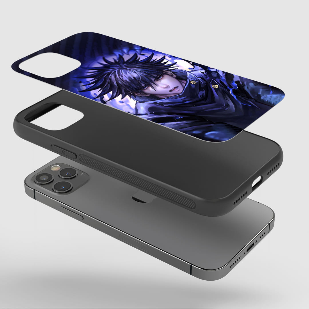 Fushiguro Armored Phone Case installed on a smartphone, providing easy access to all ports and controls.