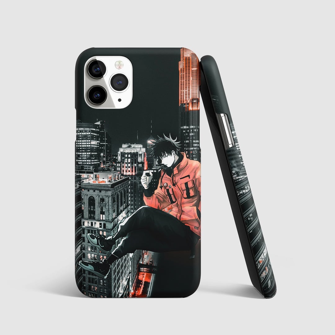 Bold graphic design of Fushiguro Megumi on phone cover.