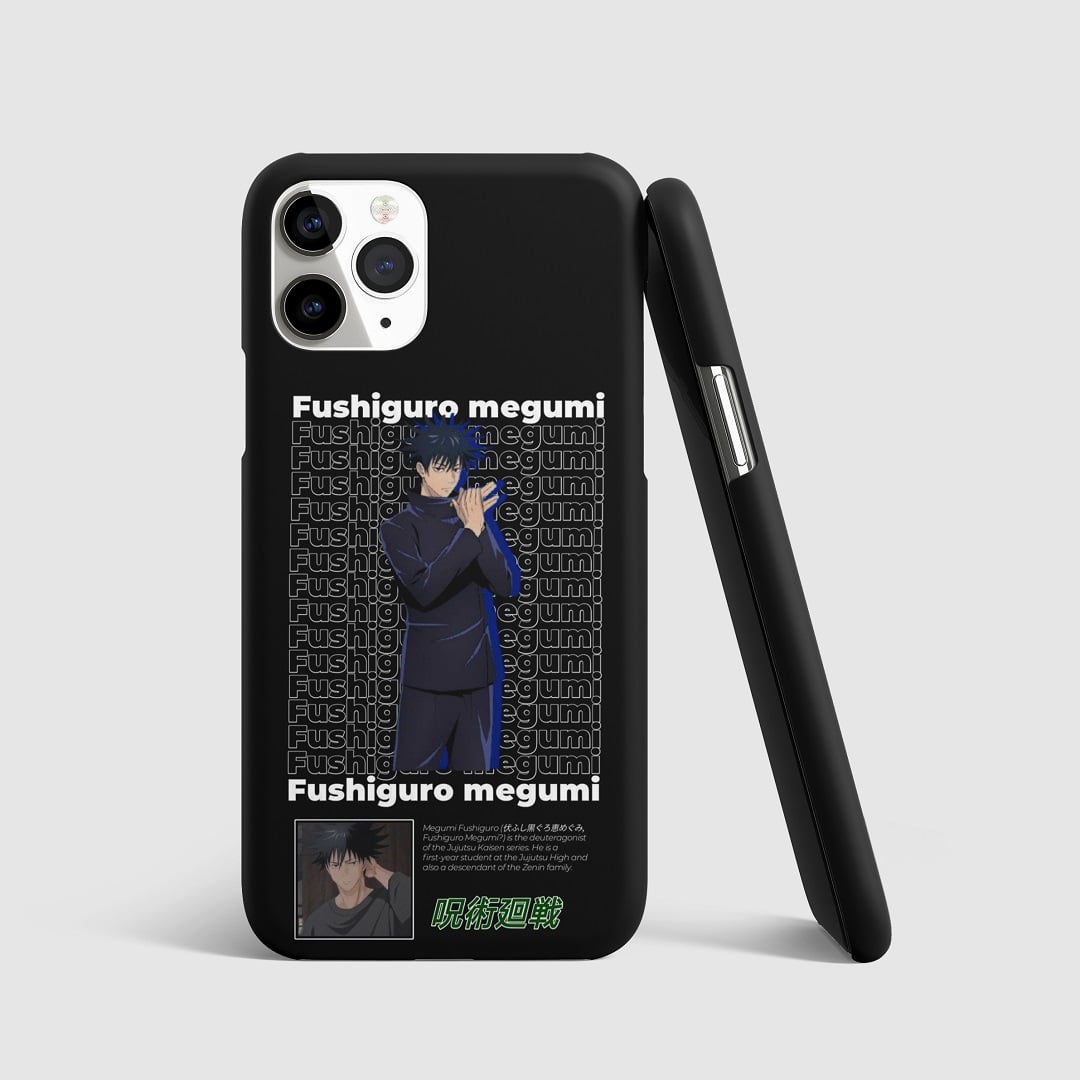 Repeating pattern of Fushiguro Megumi's name on phone cover.