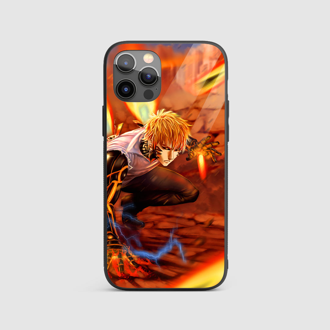 Genos Action Silicone Armored Phone Case featuring dynamic artwork of Genos.