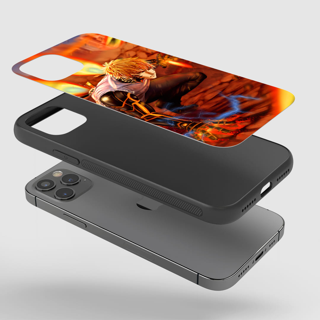 Genos Action Phone Case installed on a smartphone, offering robust protection and a powerful design.