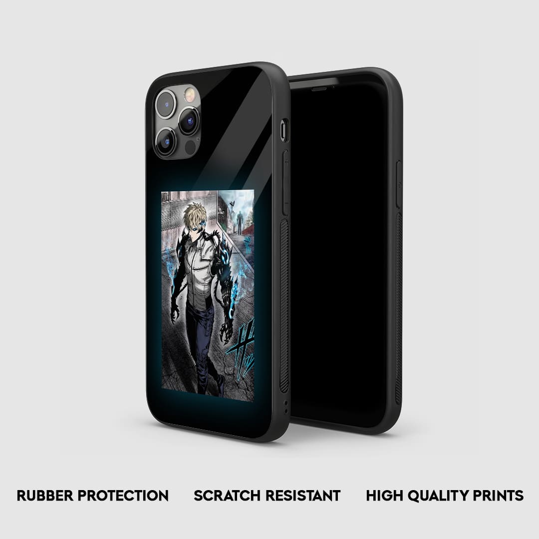 Side view of the Genos Cyborg Armored Phone Case, highlighting its thick, protective silicone material.
