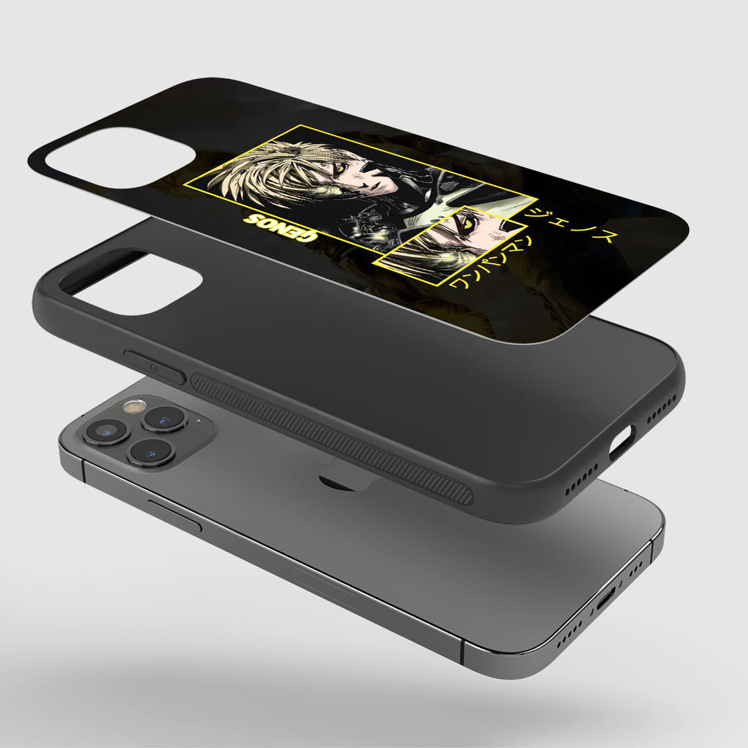 Genos Phone Case installed on a smartphone, offering robust protection and a dynamic design.