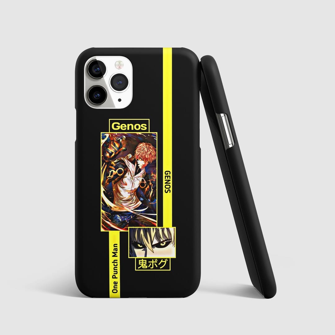 Striking artwork of Genos from "One Punch Man" on phone cover.