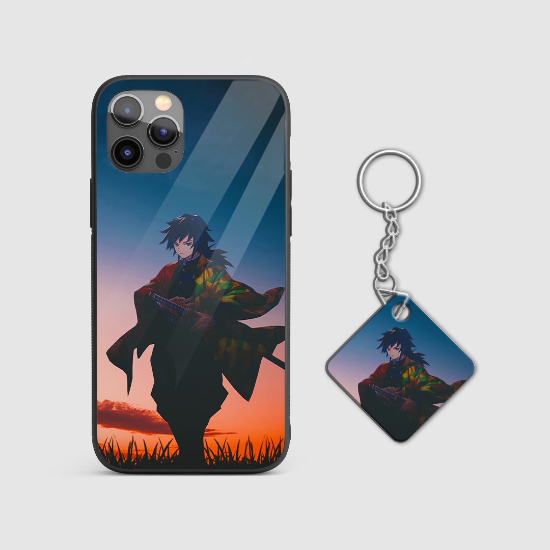 Captivating aesthetic design of Giyu Tomioka from Demon Slayer on a durable silicone phone case with Keychain.