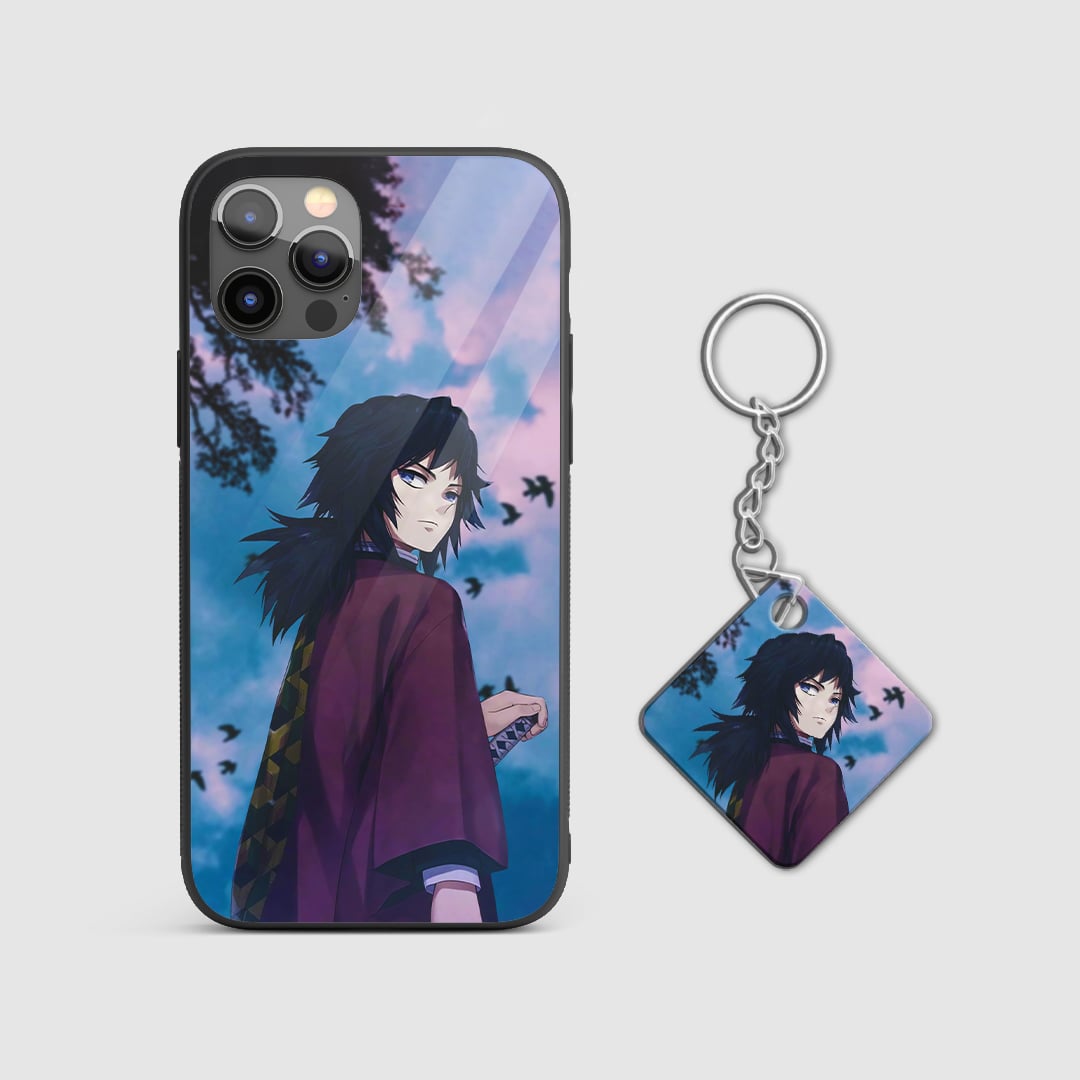 Peaceful design of Giyu Tomioka from Demon Slayer on a durable silicone phone case with Keychain.