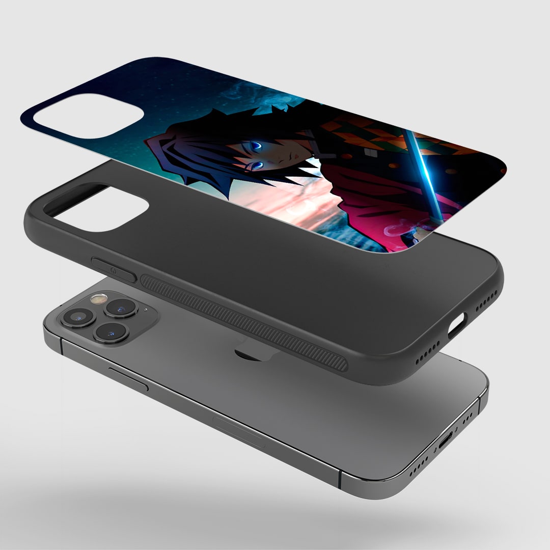 Giyu Tomioka Phone Case installed on a smartphone, offering robust protection and a striking design.