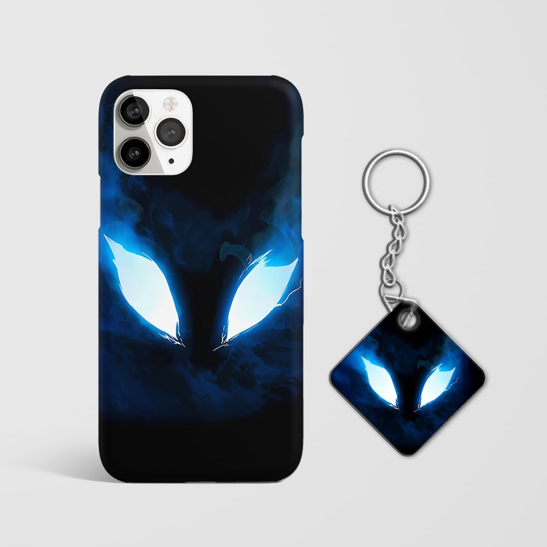 Back view of Blue Eyes Cover with glowing Solo Leveling inspired art with Keychain.