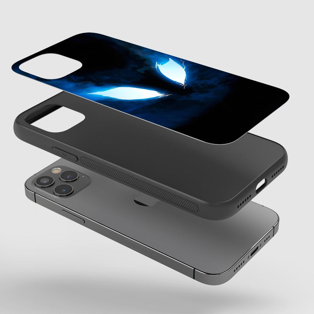 Angled view of Glowing Blue Eyes Case showing fierce energy look.