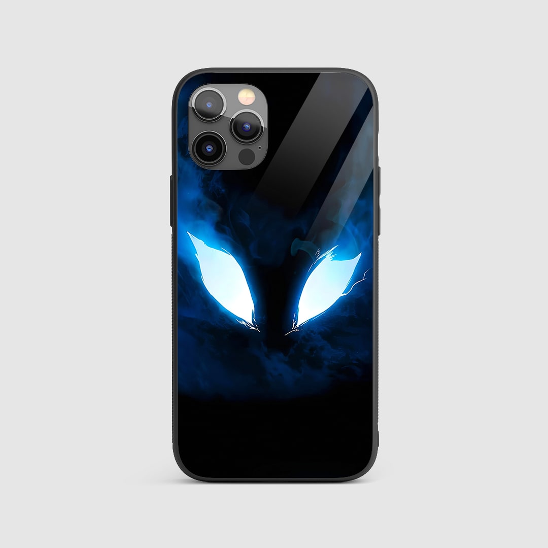 Glowing Blue Eyes Silicone Armored Phone Case front view with bright eye design.
