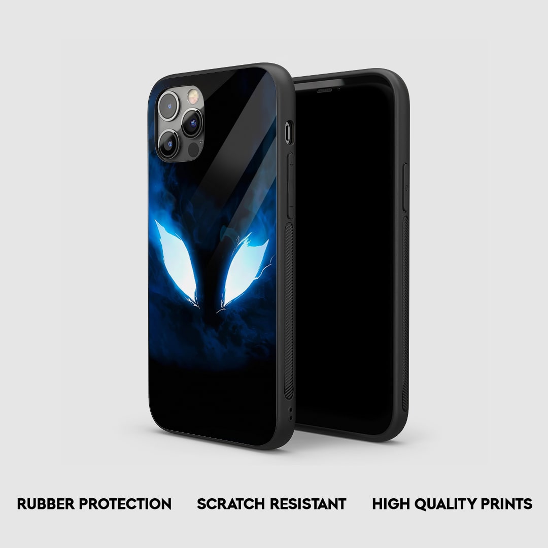 Side view of Blue Eyes Silicone Case with snug fit and defined cutouts.