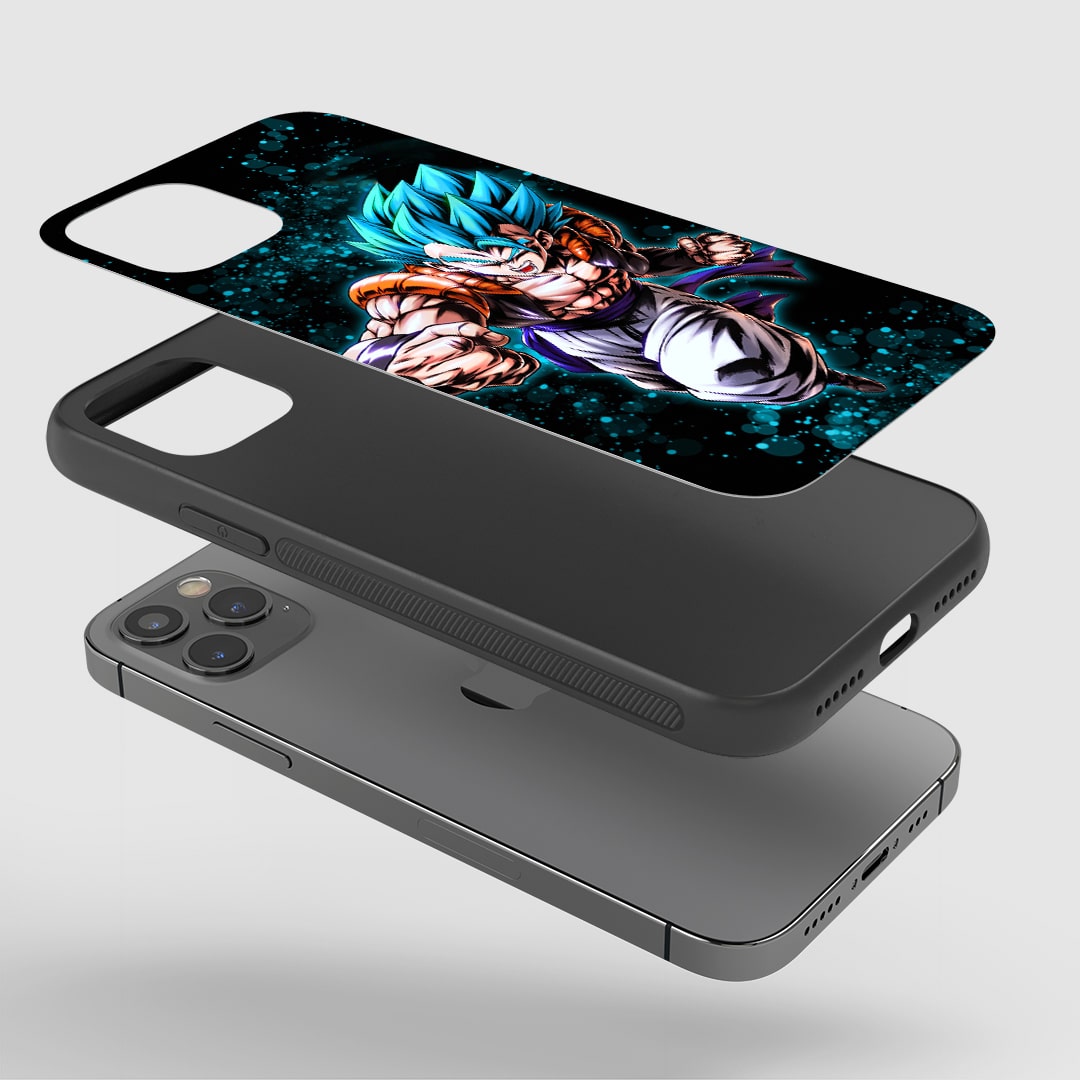 Gogeta Action Phone Case installed on a smartphone, ensuring full accessibility to all ports and buttons.