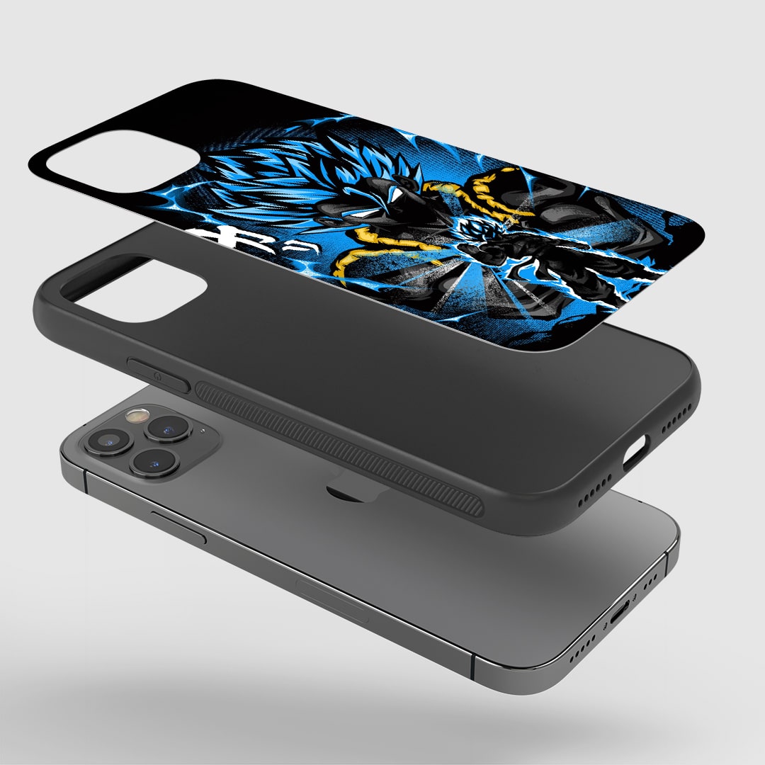 Gogeta Blue Phone Case installed on a smartphone, providing excellent protection and easy access to buttons.