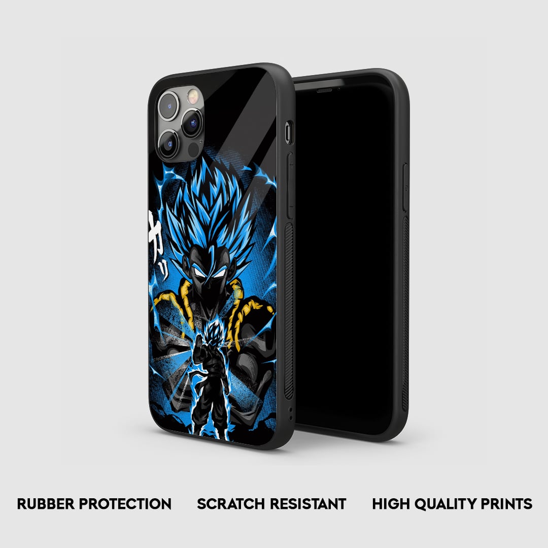 Side view of the Gogeta Blue Armored Phone Case, highlighting its thick, protective silicone.