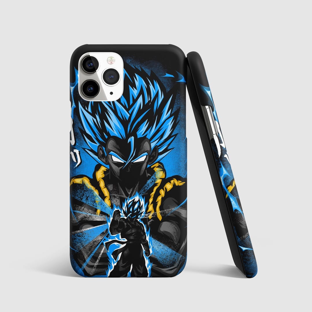 Gogeta Blue in action pose on vibrant phone cover.