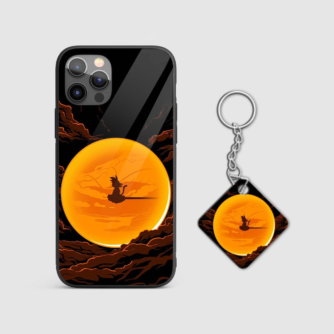 Artistic depiction of Gohan with a mystical cloud background on a durable silicone phone case with Keychain.