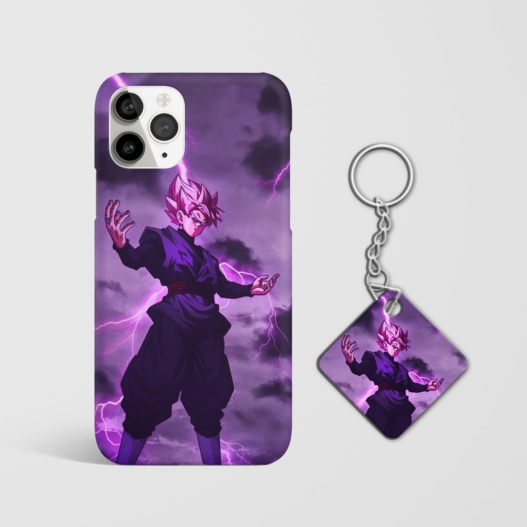 Detailed artwork of Goku Black's intense glare on phone case with Keychain.