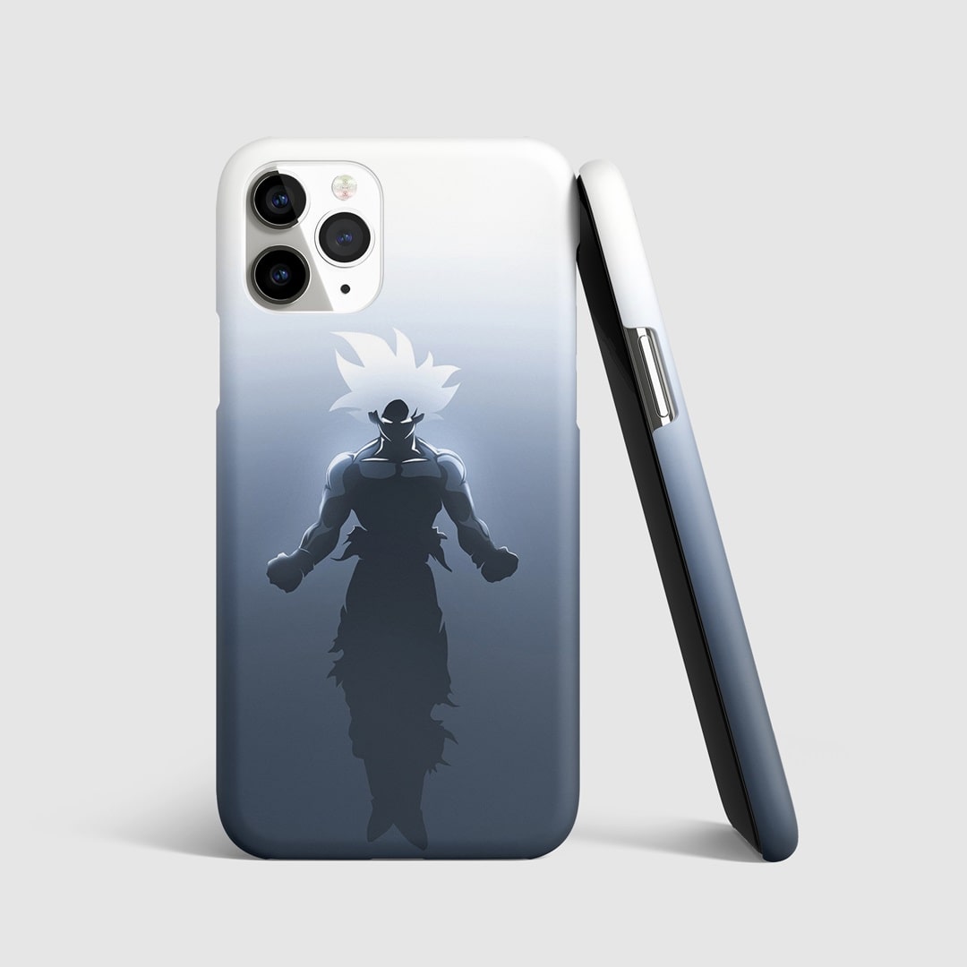 Artistic black and white depiction of Goku on phone cover.