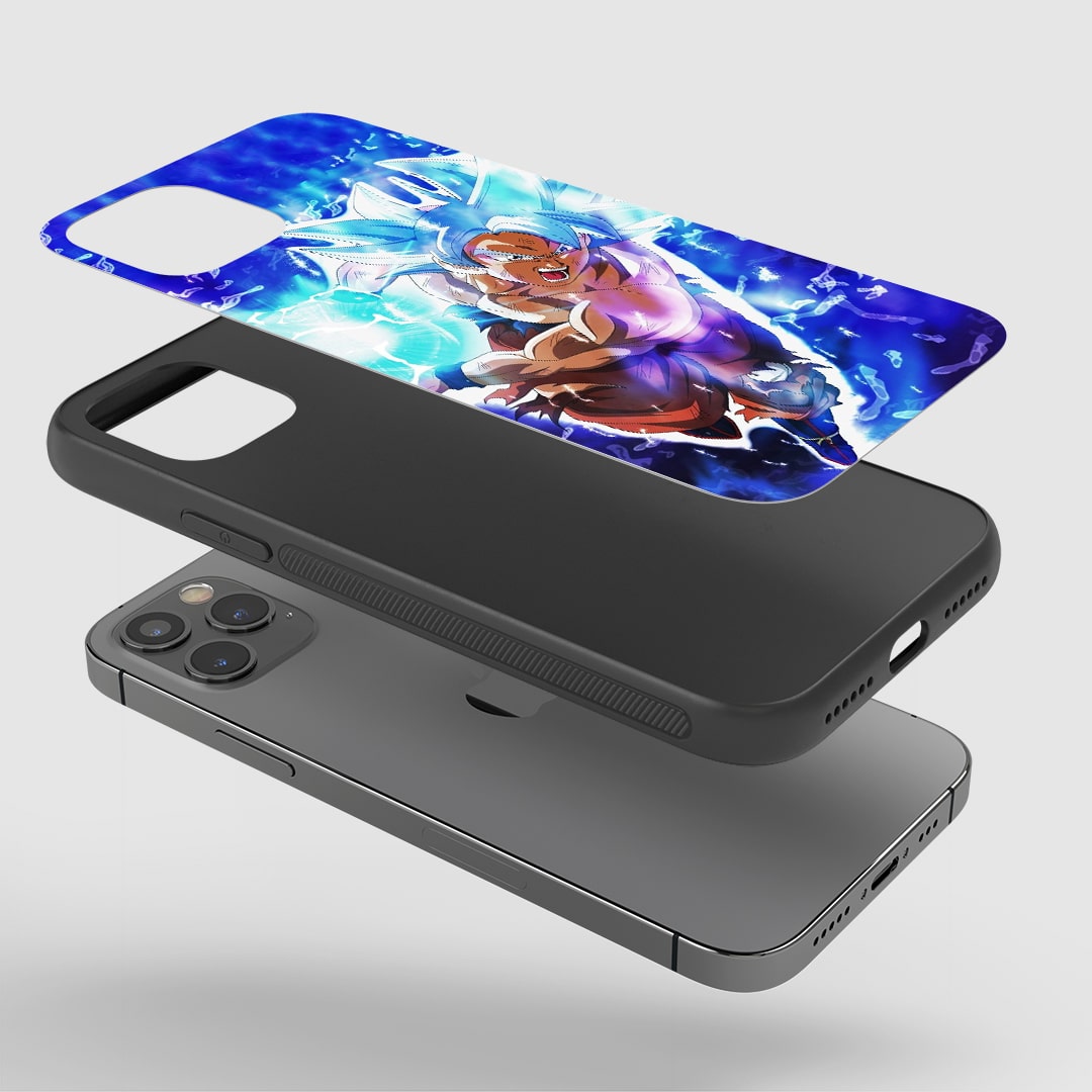 Goku Blue Kaioken Phone Case fitted on a smartphone, ensuring accessibility to all device features.