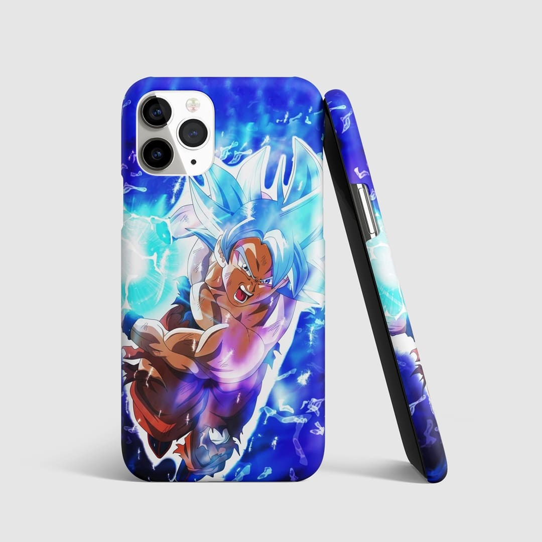 Goku Blue Kaioken in action on dynamic phone cover.