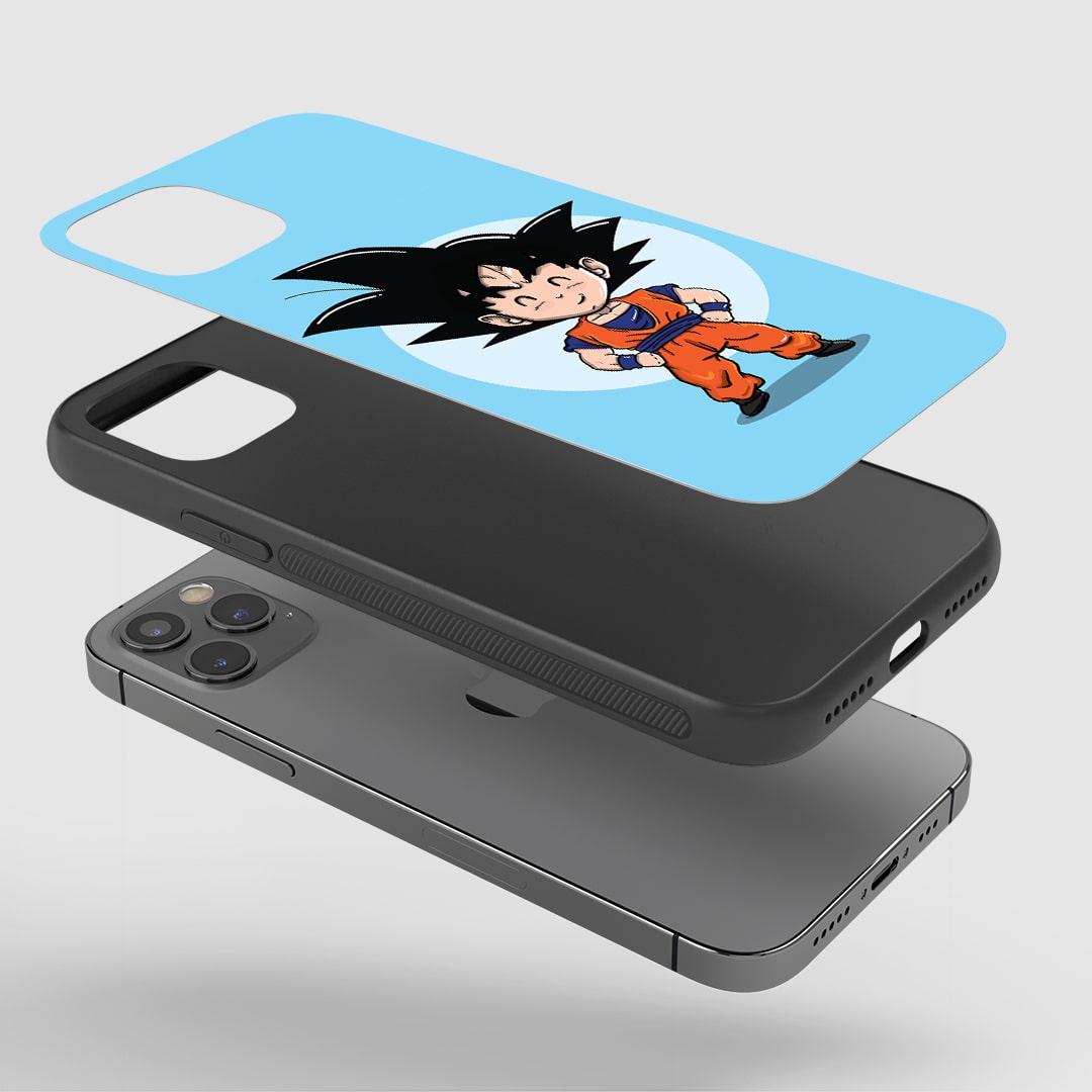 Goku Chibi Phone Case installed on a smartphone, ensuring full accessibility to device features.