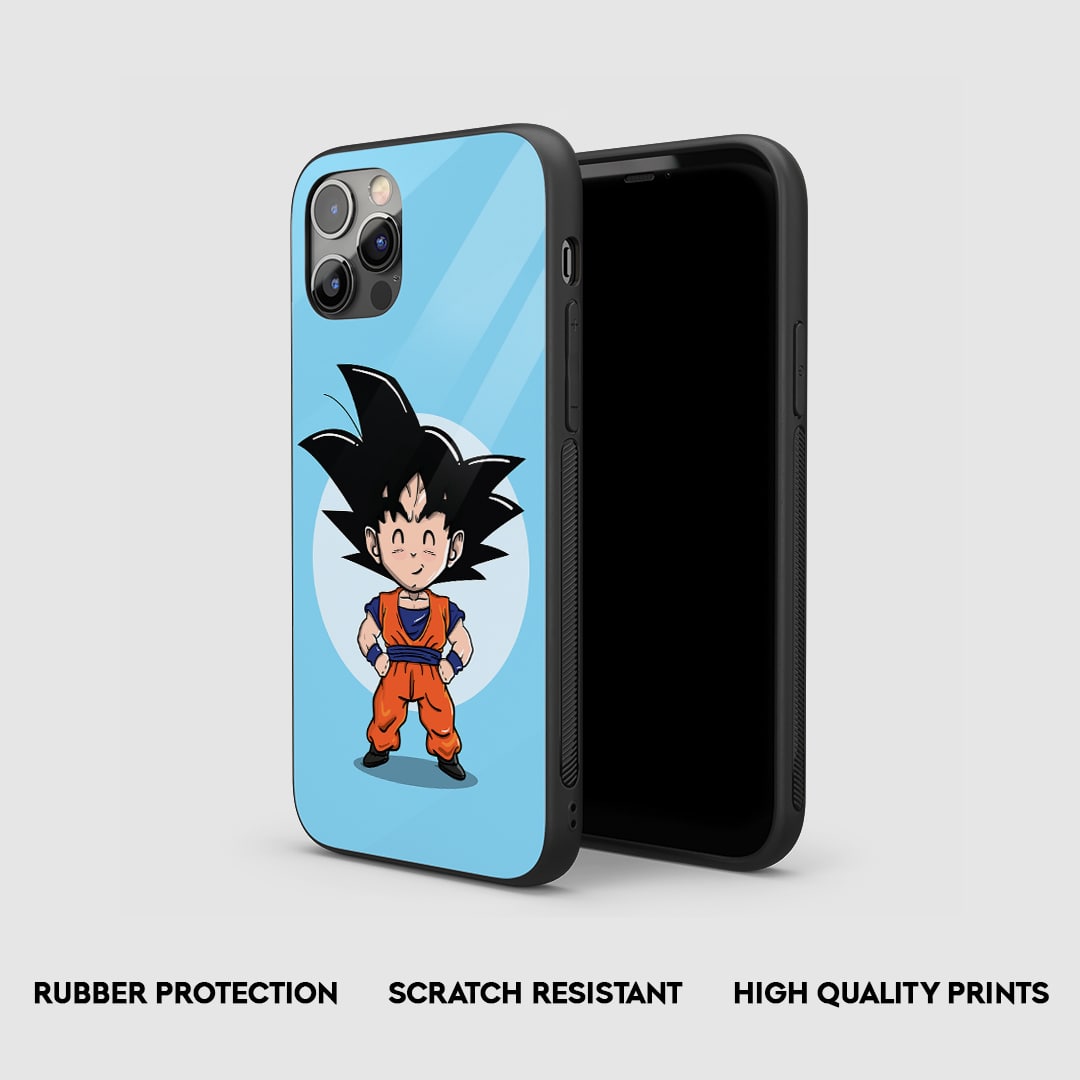 Side view of the Goku Chibi Armored Phone Case, showcasing its thick, protective silicone.