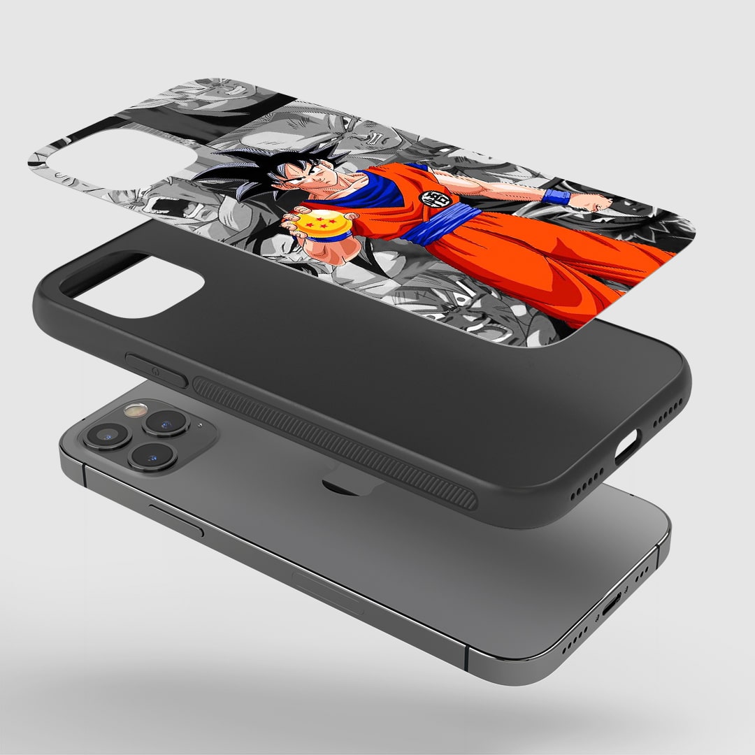 Goku Dragon Ball Phone Case installed on a smartphone, ensuring full accessibility to device features.