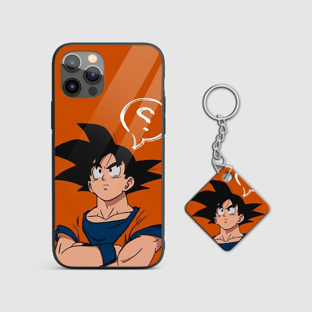 Bright orange design showcasing Goku's traditional fighting attire on the phone case with Keychain.