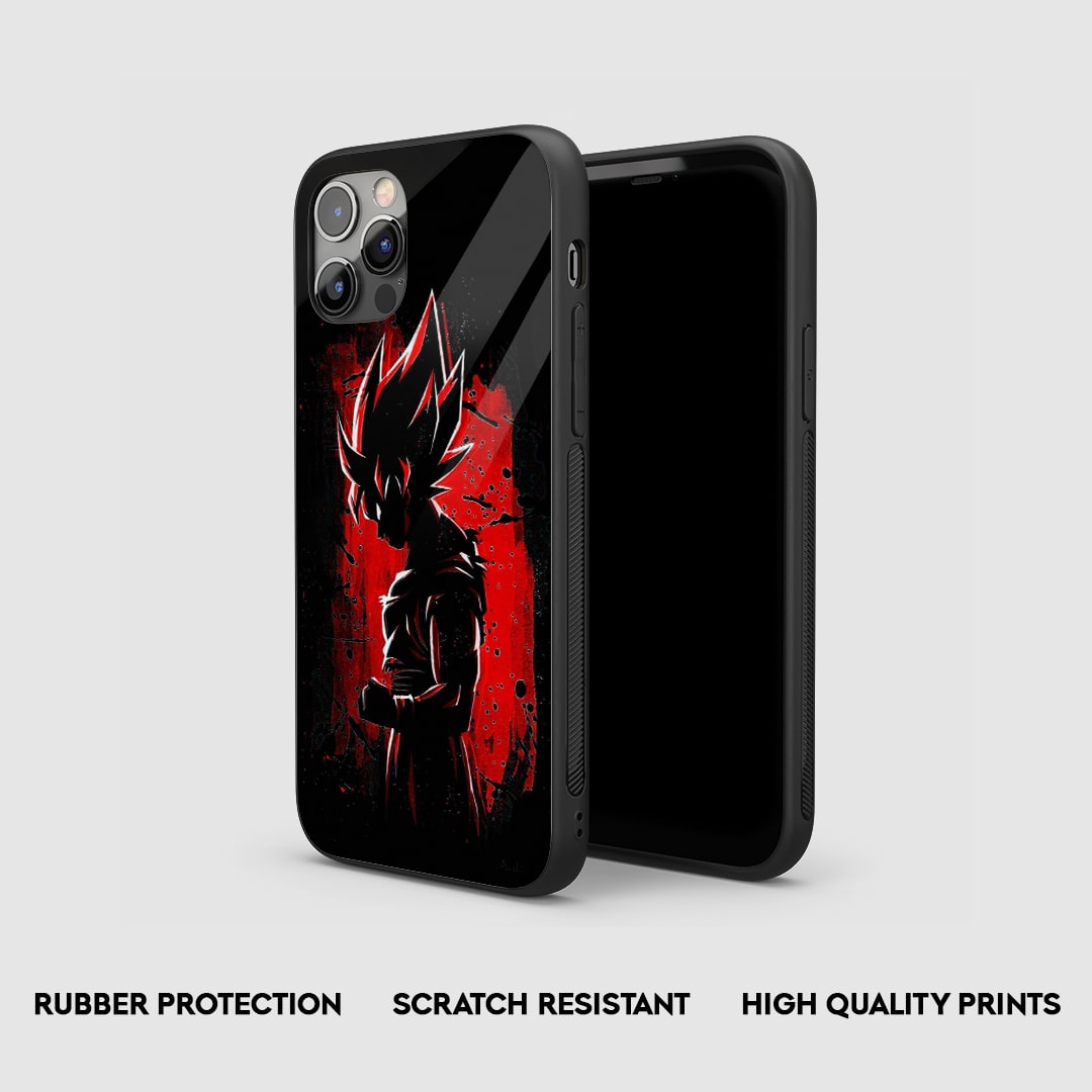 Side view of the Goku Red Armored Phone Case, highlighting its thick, protective silicone.