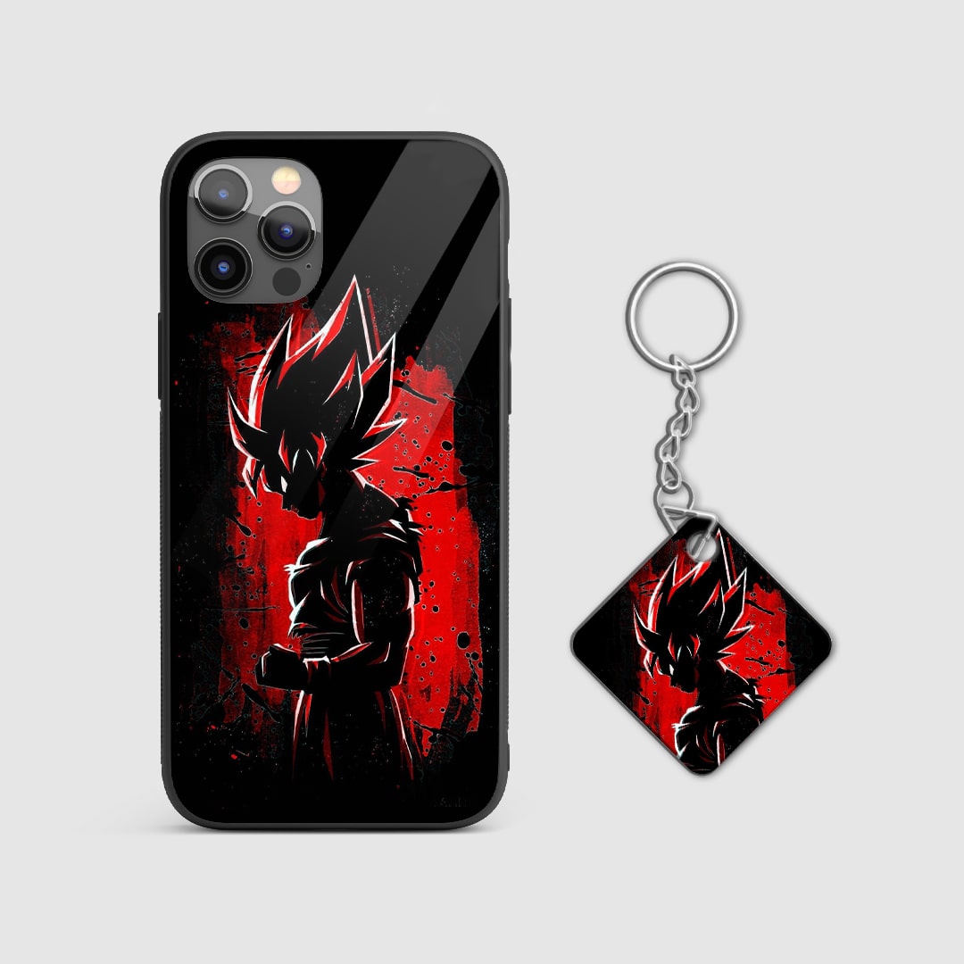 Intense red color with dynamic Goku graphics on the silicone armored phone case with Keychain.