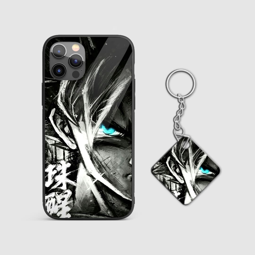 Artistic hand-drawn representation of Goku on the silicone armored phone case with Keychain.