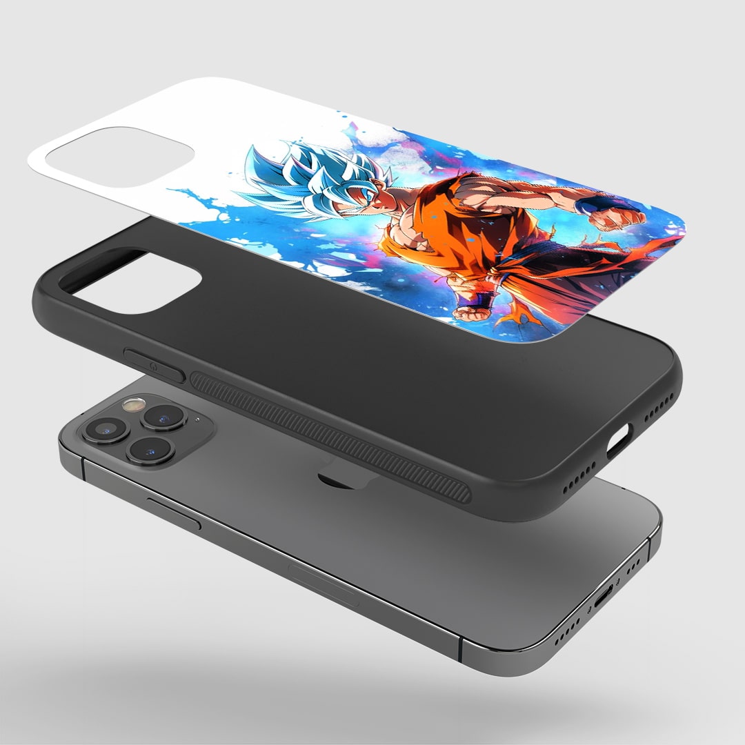 Super Saiyan Blue Phone Case fitted on a smartphone, ensuring access to all ports and controls.