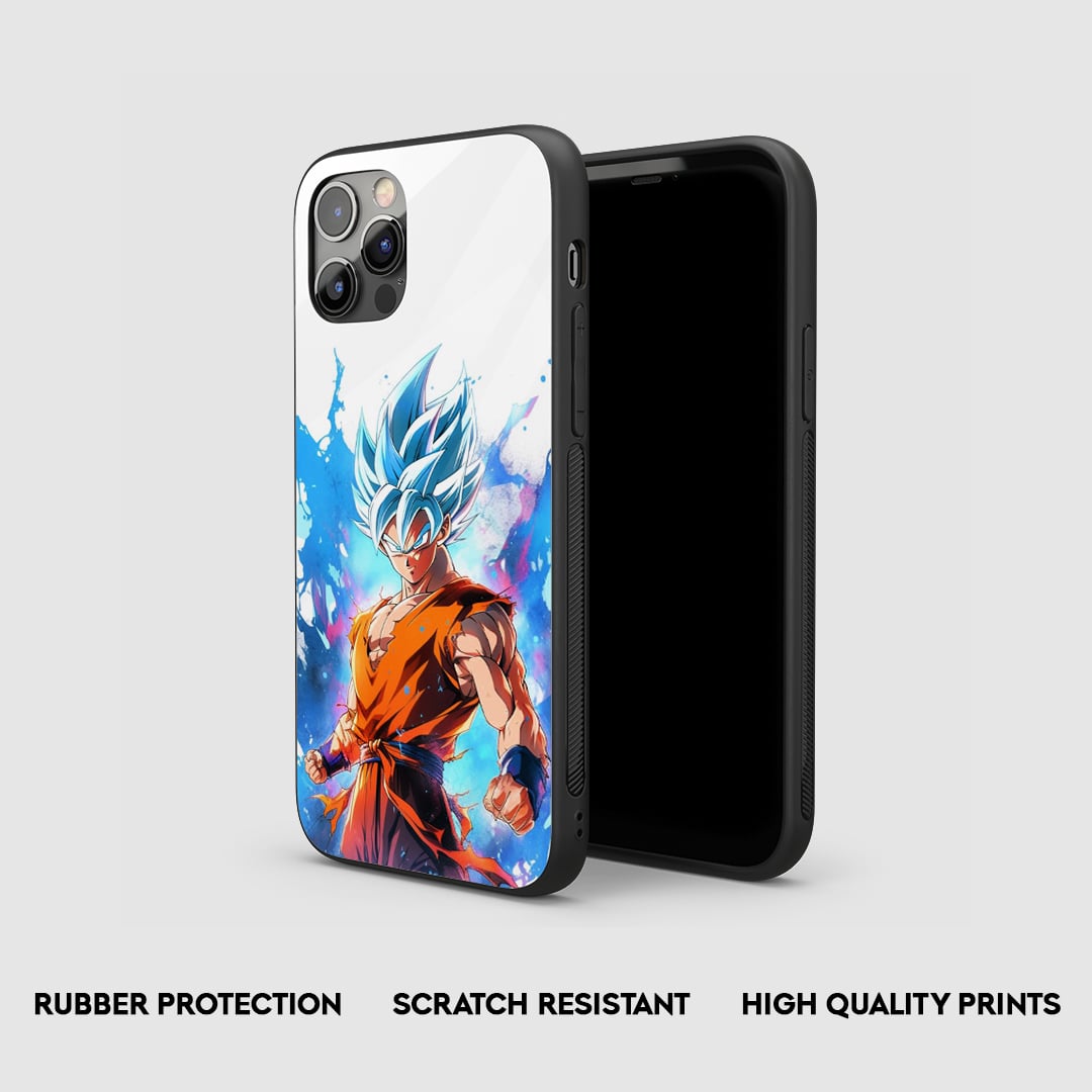 Side view of the Super Saiyan Blue Armored Phone Case, highlighting its protective silicone.