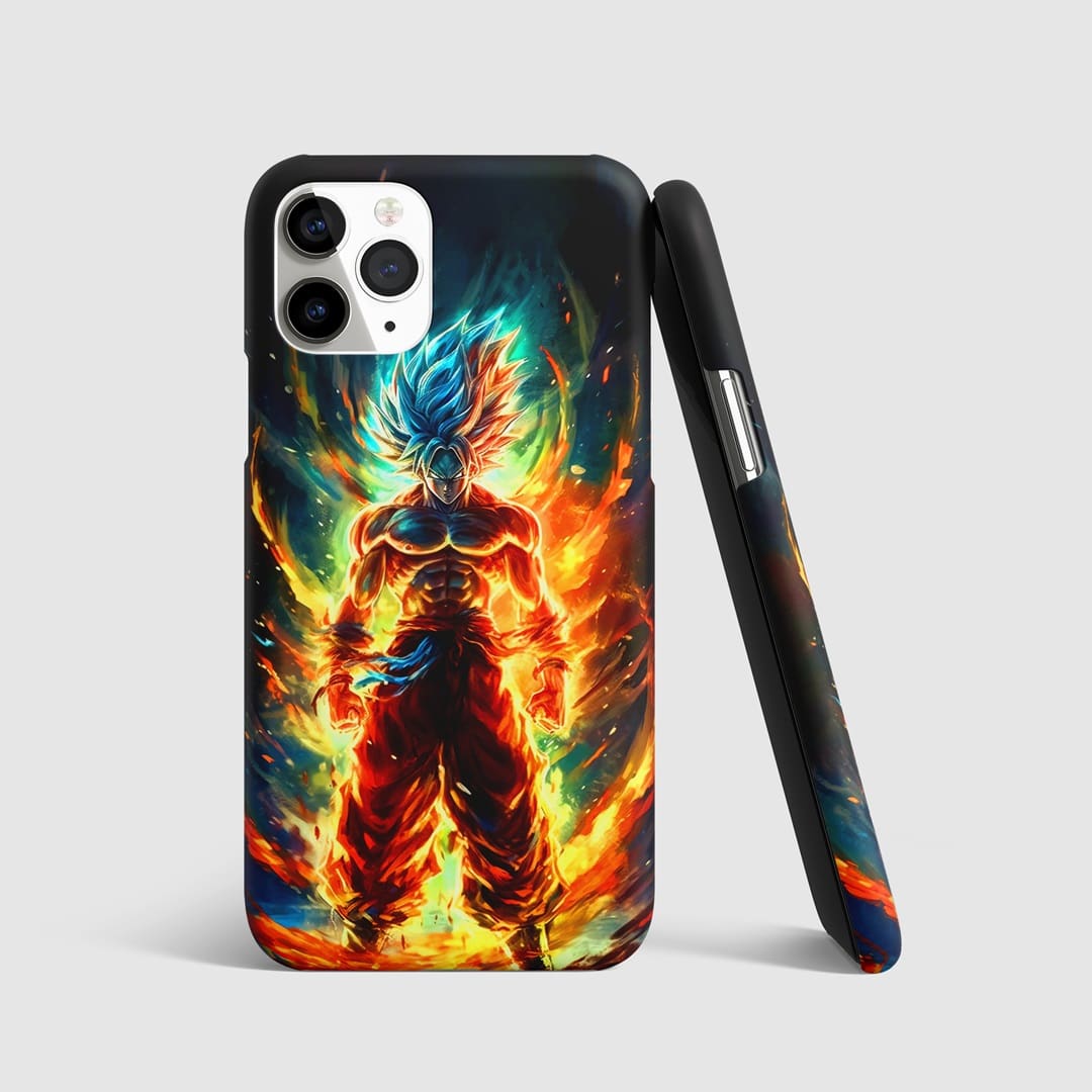 Goku in Super Saiyan Blue form on dynamic phone cover.