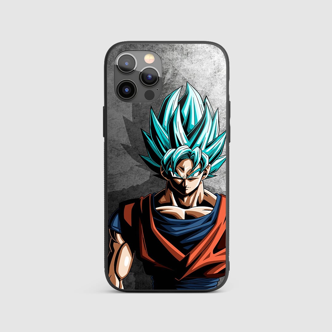 Goku Grey Silicone Armored Phone Case featuring a monochrome design of Goku in a powerful stance.