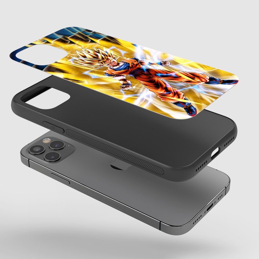 Super Saiyan Goku Phone Case installed on a smartphone, ensuring full functionality of all buttons and ports.