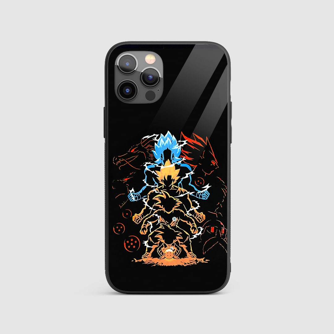 Goku Transformed Silicone Armored Phone Case showing Goku in multiple transformation stages.