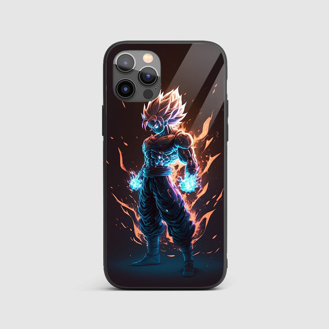 Goku Angry Silicone Armored Phone Case front view with fierce design